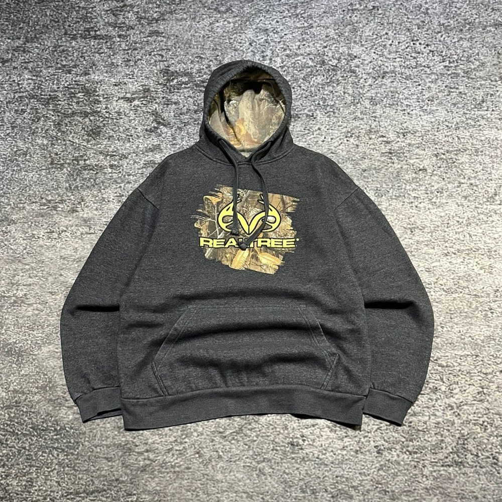 Realtree Hoodie Sweatshirt Mens Large Gray Camo Hunting‎ Camouflage Logo